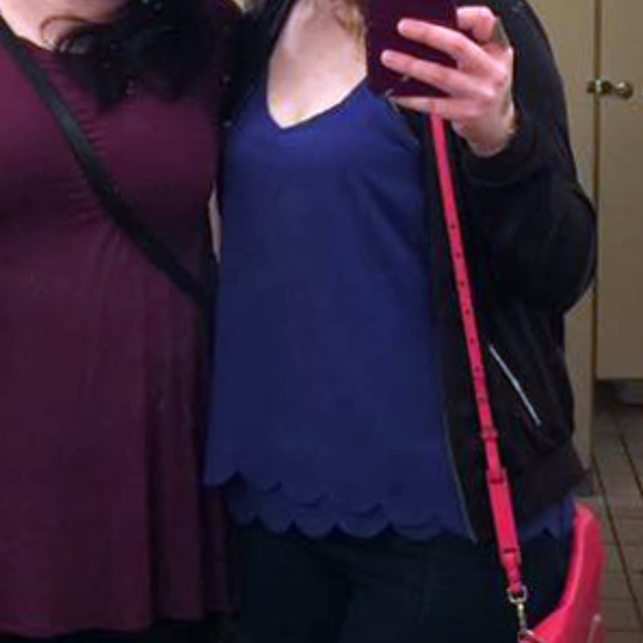 Cobalt Blue Chiffon Scalloped Top - Picture 6 of 6